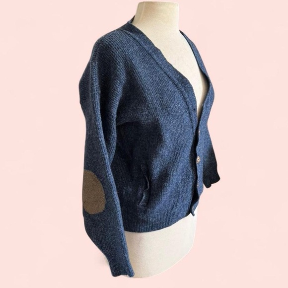 Pendleton 1980’s Vintage Blue Fisherman Cardigan Sweater with Pockets